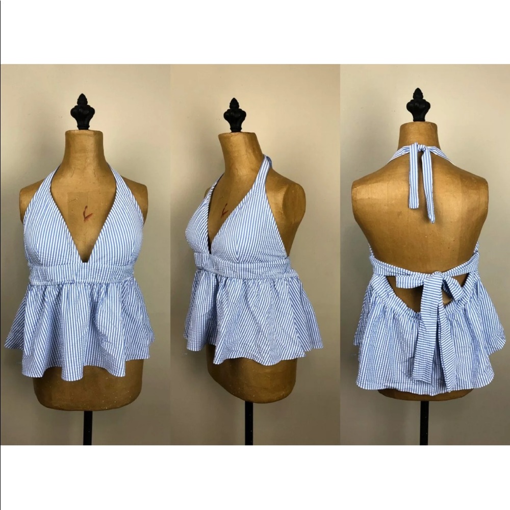 J.Crew Seersucker Halter Peplum Tankini Swimming